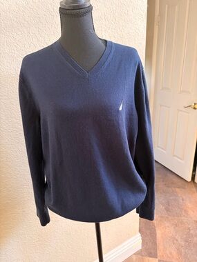 Nautica Navy V-Neck Sweater with Sail Logo